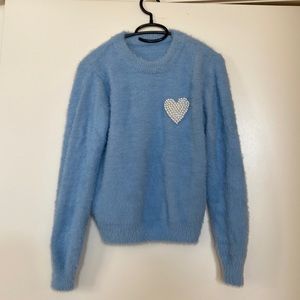 Chicwish fuzzy sweater with pearl heart